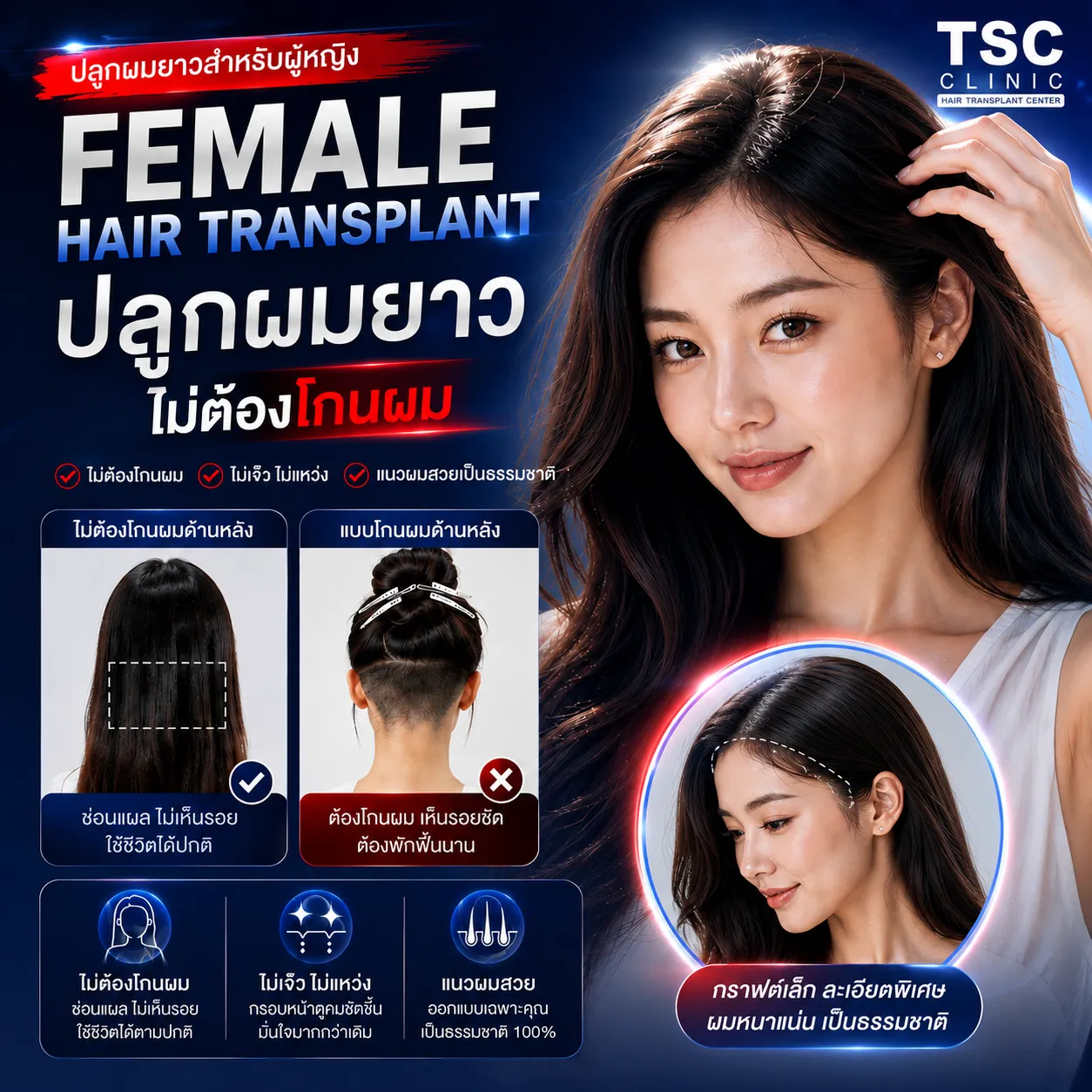 ปลูกผมผู้หญิง Long Hair FUI ที่โรงพยาบาลปลูกผม Dr.Top Hair Hospital